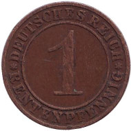Монета 1 рентенпфенниг. 1923 год (A), Веймарская республика. Монета 1 рентенпфенниг. 1923 год (A), Веймарская республика.
