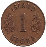 Монета 1 крона. 1959 год, Исландия. Монета 1 крона. 1959 год, Исландия.