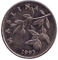 Монета 20 лип. 1993 год, Хорватия. Олива европейская. Монета 20 лип. 1993 год, Хорватия. Олива европейская.