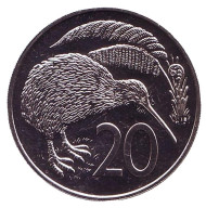 Монета 20 центов. 1968 год, Новая Зеландия. BU. Киви (птица). Монета 20 центов. 1968 год, Новая Зеландия. BU. Киви (птица).