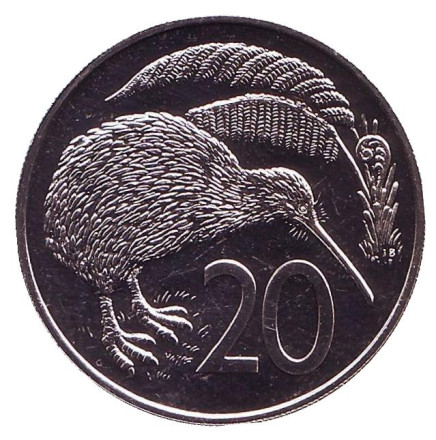 Монета 20 центов. 1968 год, Новая Зеландия. BU. Киви (птица).