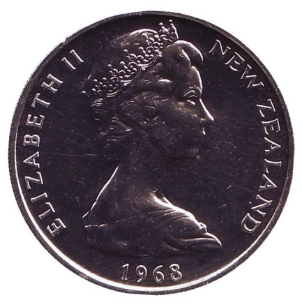 Монета 20 центов. 1968 год, Новая Зеландия. BU. Киви (птица). Монета 20 центов. 1968 год, Новая Зеландия. BU. Киви (птица).