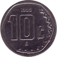 Монета 10 сентаво. 1999 год, Мексика. Монета 10 сентаво. 1999 год, Мексика.