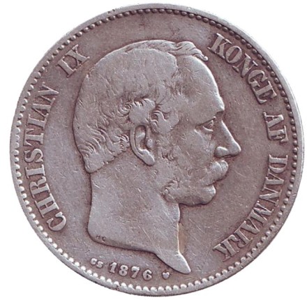 Монета 2 кроны. 1876 год, Дания. Король Кристиан IX.
