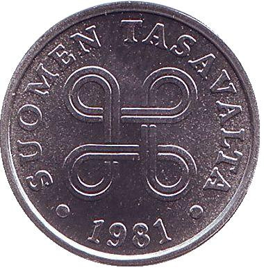 Монета 5 пенни. 1981 год, Финляндия.UNC. Нечастая!