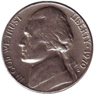Монета 5 центов. 1970 год (S), США. Джефферсон. Монтичелло. Монета 5 центов. 1970 год (S), США. Джефферсон. Монтичелло.