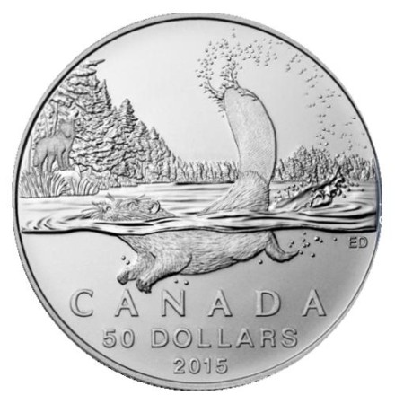 Монета 50 долларов. 2015 год, Канада. Бобр. Монета 50 долларов. 2015 год, Канада. Бобр.