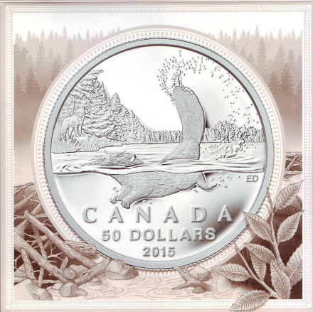 Монета 50 долларов. 2015 год, Канада. Бобр.