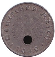 Монета 10 рейхспфеннигов. 1940 год, Германия (Третий Рейх). (E). Монета 10 рейхспфеннигов. 1940 год, Германия (Третий Рейх). (E).