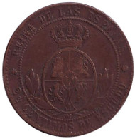 Монета 2 1/2 сентимо. 1868 год, Испания.