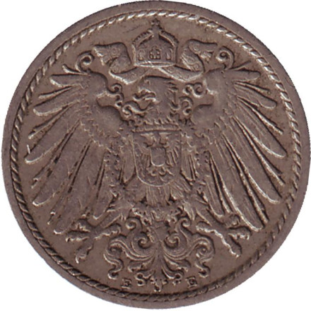 Монета 5 пфеннигов. 1905 год (Е), Германская империя.