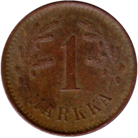 Монета 1 марка. 1922 год, Финляндия. Состояние - F.