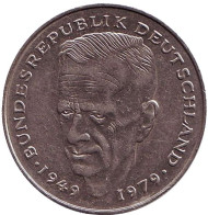 Монета 2 марки. 1980 год (G), ФРГ. Курт Шумахер. Монета 2 марки. 1980 год (G), ФРГ. Курт Шумахер.