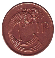 Монета 1 пенни. 1996 год, Ирландия. Птица. Ирландская арфа. Монета 1 пенни. 1996 год, Ирландия. Птица. Ирландская арфа.