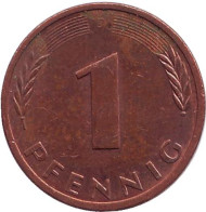 Монета 1 пфенниг. 1993 год (D), ФРГ. Дубовые листья. Монета 1 пфенниг. 1993 год (D), ФРГ. Дубовые листья.