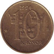 Монета 10 крон. 1994 год, Швеция. Монета 10 крон. 1994 год, Швеция.