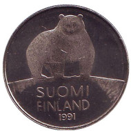 Монета 50 пенни. 1991 год, Финляндия. UNC. Медведь. Монета 50 пенни. 1991 год, Финляндия. UNC. Медведь.