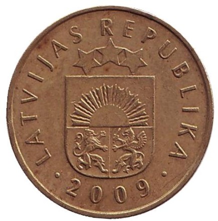 Монета 20 сантимов, 2009 год, Латвия. Из обращения. Монета 20 сантимов, 2009 год, Латвия. Из обращения.