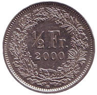 Монета 1/2 франка. 2000 год, Швейцария. Монета 1/2 франка. 2000 год, Швейцария.