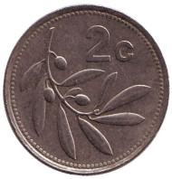 Монета 2 цента. 1995 год, Мальта. Оливковая ветвь. Монета 2 цента. 1995 год, Мальта. Оливковая ветвь.