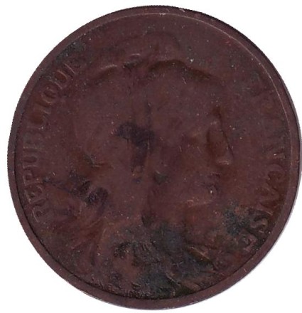 Монета 5 сантимов. 1904 год, Франция.