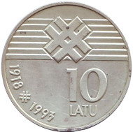 Монета 10 латов. 1993 год, Латвия. 75 лет Латвийской республике. Монета 10 латов. 1993 год, Латвия. 75 лет Латвийской республике.