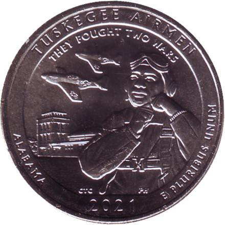 Монета 25 центов (D). 2021 год, США. Пилоты из Таскиги. Парк № 56.