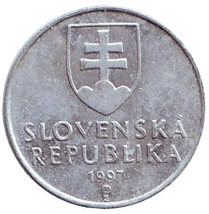 Монета 20 геллеров. 1997 год, Словакия. Пик Кривань Высоких Татр.