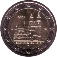 Монета 2 евро. 2021 год, Германия. Магдебургский собор. Саксония-Анхальт. Монета 2 евро. 2021 год, Германия. Магдебургский собор. Саксония-Анхальт.