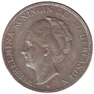 Монета 2,5 гульдена. 1929 год, Нидерланды. Монета 2,5 гульдена. 1929 год, Нидерланды.