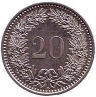 Монета 20 раппенов. 2012 год, Швейцария. Монета 20 раппенов. 2012 год, Швейцария.