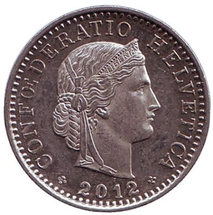 Монета 20 раппенов. 2012 год, Швейцария.