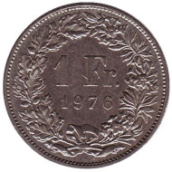 Монета 1 франк. 1976 год, Швейцария. Гельвеция. Монета 1 франк. 1976 год, Швейцария. Гельвеция.