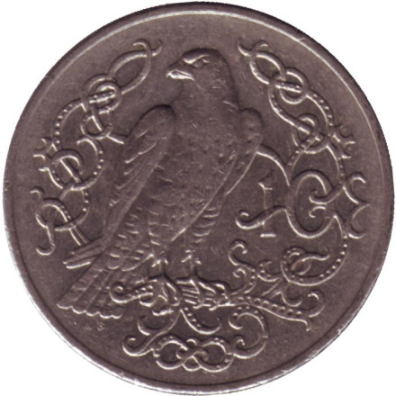 Монета 10 пенсов. 1980 год, Остров Мэн. (Отметка "AB"). Сокол.