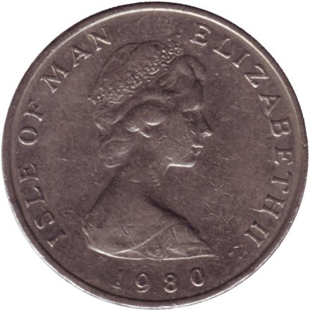 Монета 10 пенсов. 1980 год, Остров Мэн. (Отметка "AB"). Сокол.