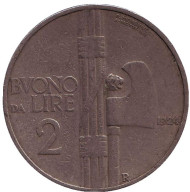 Монета 2 лиры. 1924 год, Италия. Монета 2 лиры. 1924 год, Италия.