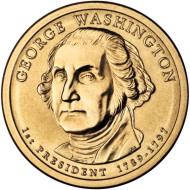 1-й президент США. Джордж Вашингтон. Монетный двор D. 1 доллар, 2007 год, США. 1-й президент США. Джордж Вашингтон. Монетный двор D. 1 доллар, 2007 год, США.