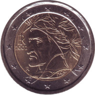 Монета 2 евро. 2002 год, Италия. Монета 2 евро. 2002 год, Италия.