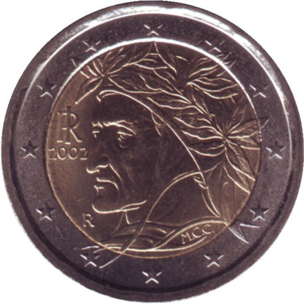 Монета 2 евро. 2002 год, Италия.