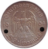 Монета 5 рейхсмарок. 1934 год, Германия (Третий Рейх). (D). Кирха без даты. Монета 5 рейхсмарок. 1934 год, Германия (Третий Рейх). (D). Кирха без даты.
