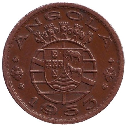 Монета 1 эскудо. 1953 год, Ангола в составе Португалии. Монета 1 эскудо. 1953 год, Ангола в составе Португалии.