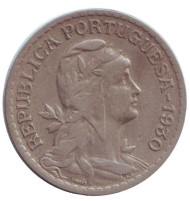 Монета 1 эскудо. 1930 год, Португалия. Монета 1 эскудо. 1930 год, Португалия.