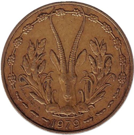 Монета 10 франков. 1979 год, Западные Африканские Штаты. Газель.