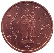 Монета 2 цента, 2006 год, Сан-Марино. Монета 2 цента, 2006 год, Сан-Марино.