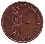 Монета 50 эре. 2003 год, Норвегия. Животное. Монета 50 эре. 2003 год, Норвегия. Животное.