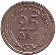 Монета 25 эре. 1941 год, Швеция. (Никелевая бронза) Монета 25 эре. 1941 год, Швеция. (Никелевая бронза)