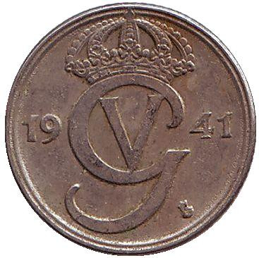 Монета 25 эре. 1941 год, Швеция. (Никелевая бронза)