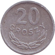 Монета 20 грошей. 1972 год, Польша. Монета 20 грошей. 1972 год, Польша.