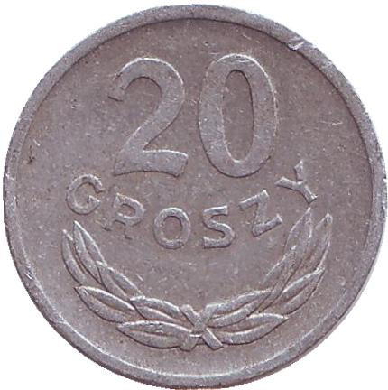 Монета 20 грошей. 1972 год, Польша.