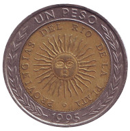 Монета 1 песо. 1995 год, Аргентина. ("B-er", Ошибка) Монета 1 песо. 1995 год, Аргентина. ("B-er", Ошибка)
